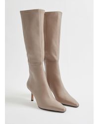 & Other Stories Knee High Leather Sock Boots - White