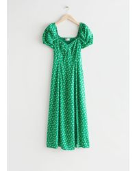 & Other Stories Flowy Puff Sleeve Midi Dress - Green