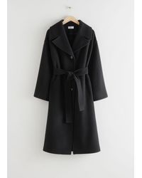 & Other Stories Oversized Belted Wool Coat - Black