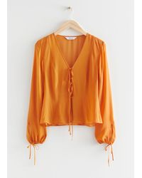& Other Stories Sheer Tie Blouse - Yellow