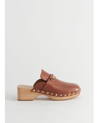 & Other Stories Studded Leather Wooden Deco Clogs - Brown