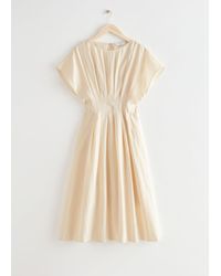 & Other Stories Pleated Wide Sleeve Midi Dress - Natural