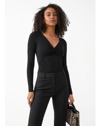 & Other Stories Twisted Front Ruched Bodysuit - Black