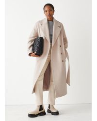 & Other Stories Belted Voluminous Wool Coat - White