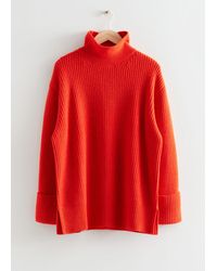 & Other Stories Oversized Turtleneck Knit Sweater - Orange