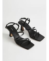 & other stories leather strappy heeled sandals in cognac