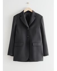 & Other Stories Fitted Padded Shoulder Blazer - Gray