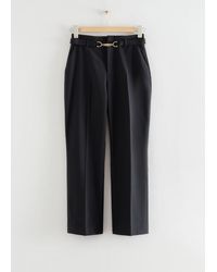 & Other Stories Belted High Waist Cropped Pants - Black