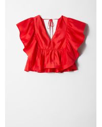 & Other Stories - Ruffle V-Neck Blouse - Lyst