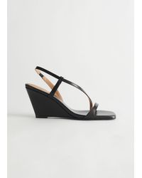 & Other Stories Strappy Heeled Leather Wedge Sandals - Black