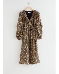 & other stories cloud print ruffled wrap dress in yellow