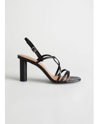 & other stories leather strappy heeled sandals in cognac