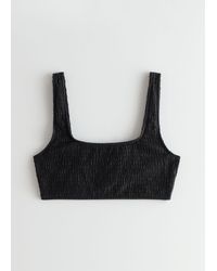 & Other Stories Ruched Square Neck Bikini Top - Black
