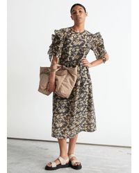 frilled crepe chiffon midi dress