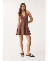Stradivarius - Abito Corto Halter Con Lino - Lyst
