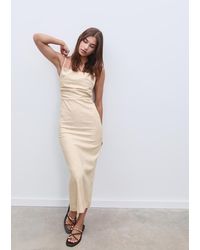 Stradivarius - Vestito Midi Schiena Scoperta Con Lino - Lyst