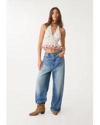 Stradivarius - Top Halter Ricamato A Contrasto - Lyst