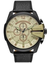 DIESEL - Orologio analogico in acciaio nero opaco e cinturino in pelle nero con quadrante verde - Lyst