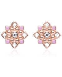 Stroili - Orecchini a lobo in ottone rosato forma fiore con cristalli e smalto rosa - Lyst