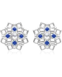 Stroili - Orecchini a lobo in ottone rodiato forma fiore con cristalli e smalto blu - Lyst