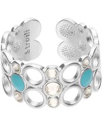 Stroili - Anello regolabile in ottone rodiato con cristalli e smalto azzurro - Lyst