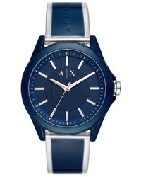 ARMANI EXCHANGE - Orologio in acciaio blu con cinturino in poliuretano blu e trasparente con quadrante blu - Lyst