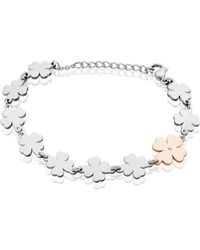 Stroili - Bracciale in acciaio bicolore e strass con charm Quadrifoglio - Lyst