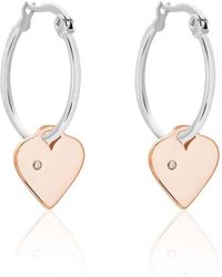 Stroili - Orecchini a cerchio in acciaio bicolore e strass con pendente Cuore - Lyst