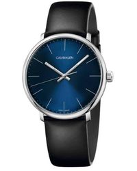 Calvin Klein - Orologio solo tempo con cinturino in pelle nero e cassa in acciaio - Lyst