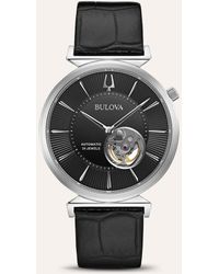 Bulova - Orologio solo tempo cinturino in pelle nero e cassa acciaio - Lyst