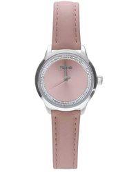 Stroili - London 3h orologio in acciaio silver con quadrante rosa diamantato e cinturino in pelle rosa - Lyst