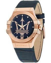 Maserati - Solo tempo Potenza in acciaio e cinturino in pelle blu - Lyst