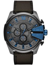 DIESEL - Orologio cronografo grigio e cinturino in nylon/silicone nero con quadrante grigio e dettagli blu - Lyst
