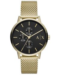 ARMANI EXCHANGE - Orologio multifunzione cinturino mesh e cassa in acciaio dorato - Lyst