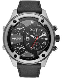 DIESEL - Orologio cronografo in acciaio silver e cinturino in pelle nero con quadrante nero - Lyst