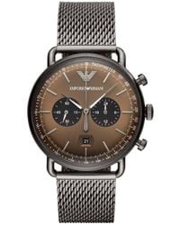 Emporio Armani - Orologio cronografo in acciaio dark silver con bracciale in mesh e quadrante marrone - Lyst