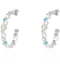 Stroili - Orecchini a cerchio in ottone rodiato con cristalli e smalto azzurro - Lyst