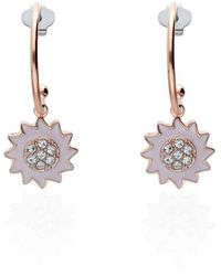Stroili - Orecchini a cerchio in acciaio rosa con fiore rosa pendente e strass - Lyst