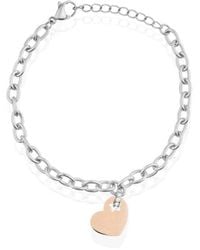 Stroili - Bracciale in acciaio bicolore e strass con charm a forma di cuore - Lyst