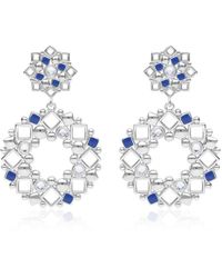 Stroili - Orecchini pendenti in ottone rodiato con ciondolo a cerchio cristalli e smalto blu - Lyst