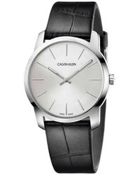 Calvin Klein - Orologio solo tempo con cinturino in pelle nero e cassa in acciaio - Lyst