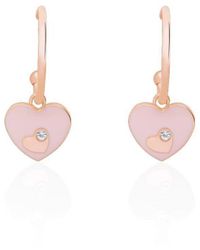 Stroili - Orecchini a cerchio in acciaio rosato e strass con pendente a forma di cuore - Lyst