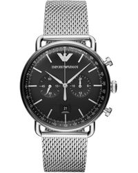 Emporio Armani - Orologio cronografo in acciaio silver con bracciale in mesh e quadrante nero - Lyst