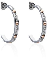 Stroili - Orecchini a cerchio in acciaio e strass con dettagli oro rosa - Lyst