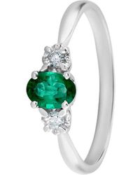 Stroili Anello Solitario Elizabeth Crown Oro Bianco Smeraldo E Diamanti - Verde