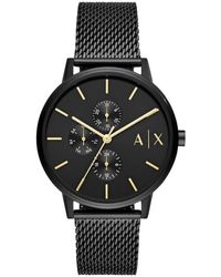 ARMANI EXCHANGE - Orologio multifunzione cinturino mesh e cassa in acciaio nero - Lyst