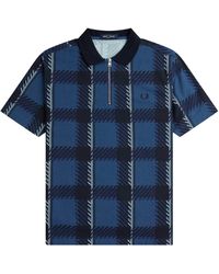 Fred Perry - Glitch Tartan Zip Neck Polo Shirt - Lyst