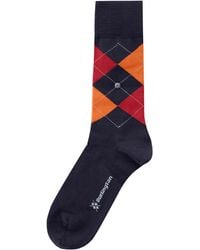 Burlington Edinburgh Melange Men Socks - Navy/orange - Blue