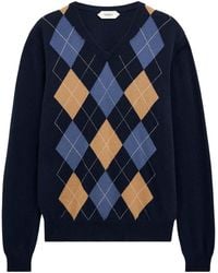 Pringle of Scotland - V-Neck Cashmere Argyle Jumper - Lyst