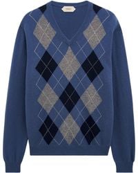 Pringle of Scotland - V-Neck Cashmere Argyle Jumper - Lyst